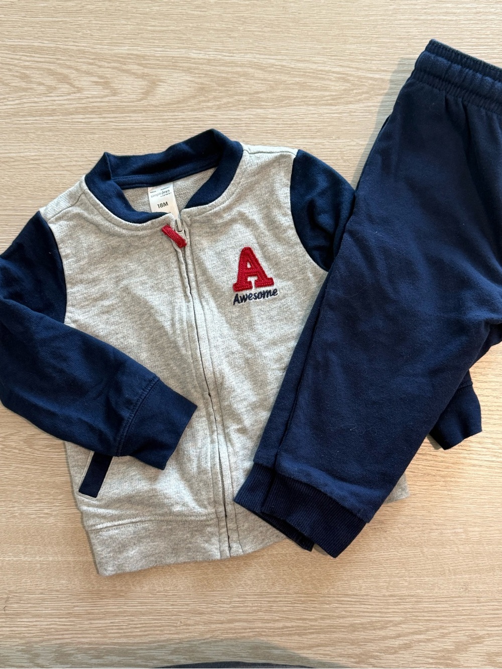 Carter's Navy & Gray 'Awesome' Jogger Set with Red 'A' Patch